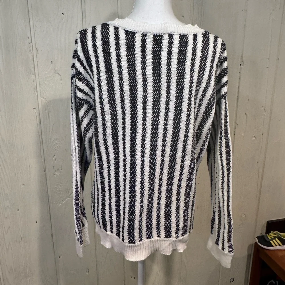 Rock & Republic Sweater Ivory Black Striped Long Sleeve, Size XXL
